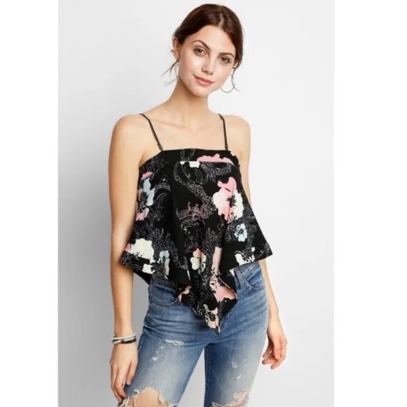 Free People Tops - Free People NWT Get Your Love Tank Black Floral Size Medium